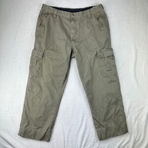 Wrangler Cargo Pants Mens 36x32 Straight Fit Olive Green Workwear Cotton Twill